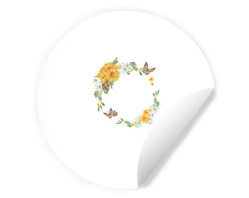 Květinový rámeček s motýly Samolepky kruh - Bílá