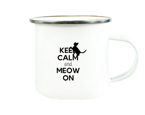 Keep calm and meow on Plechový hrnek - Stříbrná lesklá