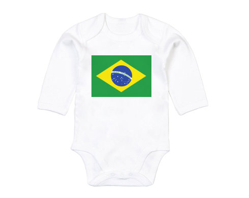 Brazilská vlajka Dětské body dlouhý rukáv BIO - Bílá