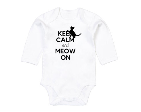 Keep calm and meow on Dětské body dlouhý rukáv BIO - Bílá