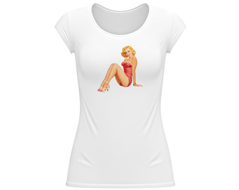 Pin-up girl Dámské tričko velký výstřih - Bílá