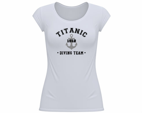 TITANIC DIVING TEAM Dámské tričko velký výstřih - Bílá