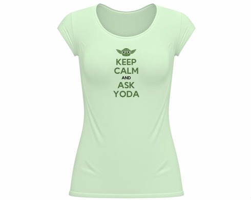 Keep calm and ask yoda Dámské tričko velký výstřih - Bílá