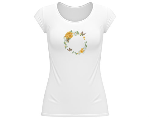 Květinový rámeček s motýly Dámské tričko velký výstřih - Bílá