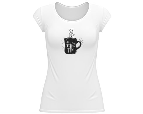 Coffee time Dámské tričko velký výstřih - Bílá
