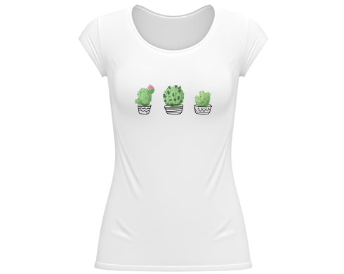 Kaktusy Dámské tričko velký výstřih - Bílá