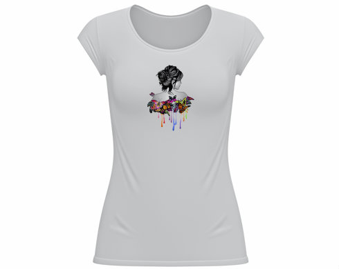 Dívka s motýly Dámské tričko velký výstřih - Bílá
