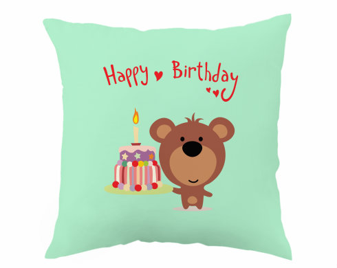 Happy Birthday Bear Polštář - bílá