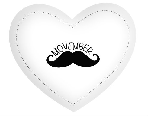 Movember Moustache Polštář Srdce - bílá