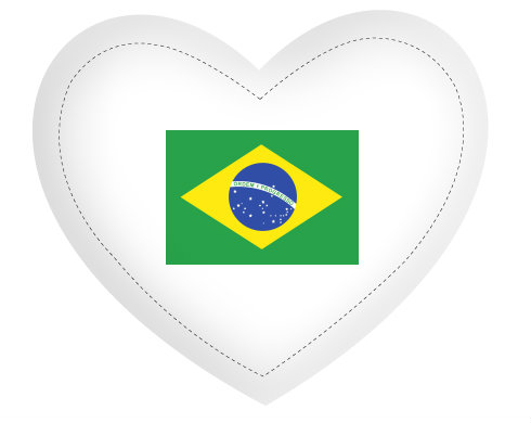 Brazilská vlajka Polštář Srdce - bílá