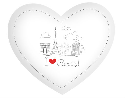 I Love Paris Polštář Srdce - bílá