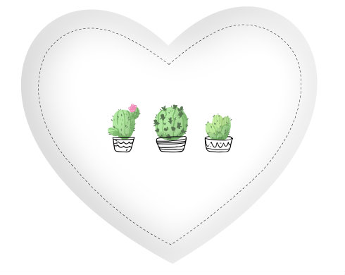 Kaktusy Polštář Srdce - bílá
