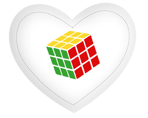 Rubikova kostka Polštář Srdce - bílá