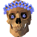 Low-poly šťastná lebka s věnečke