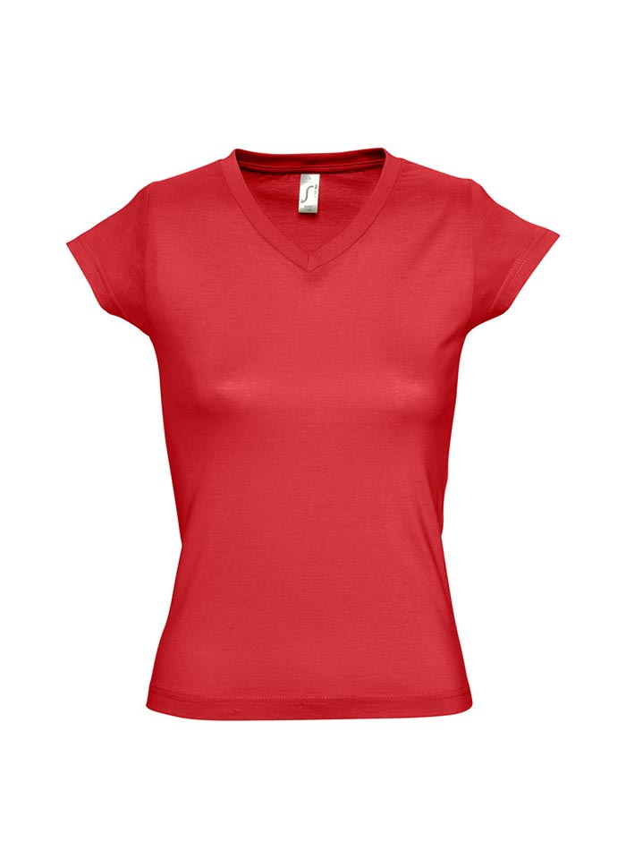 Tričko s výstřihem do V - Červená XL