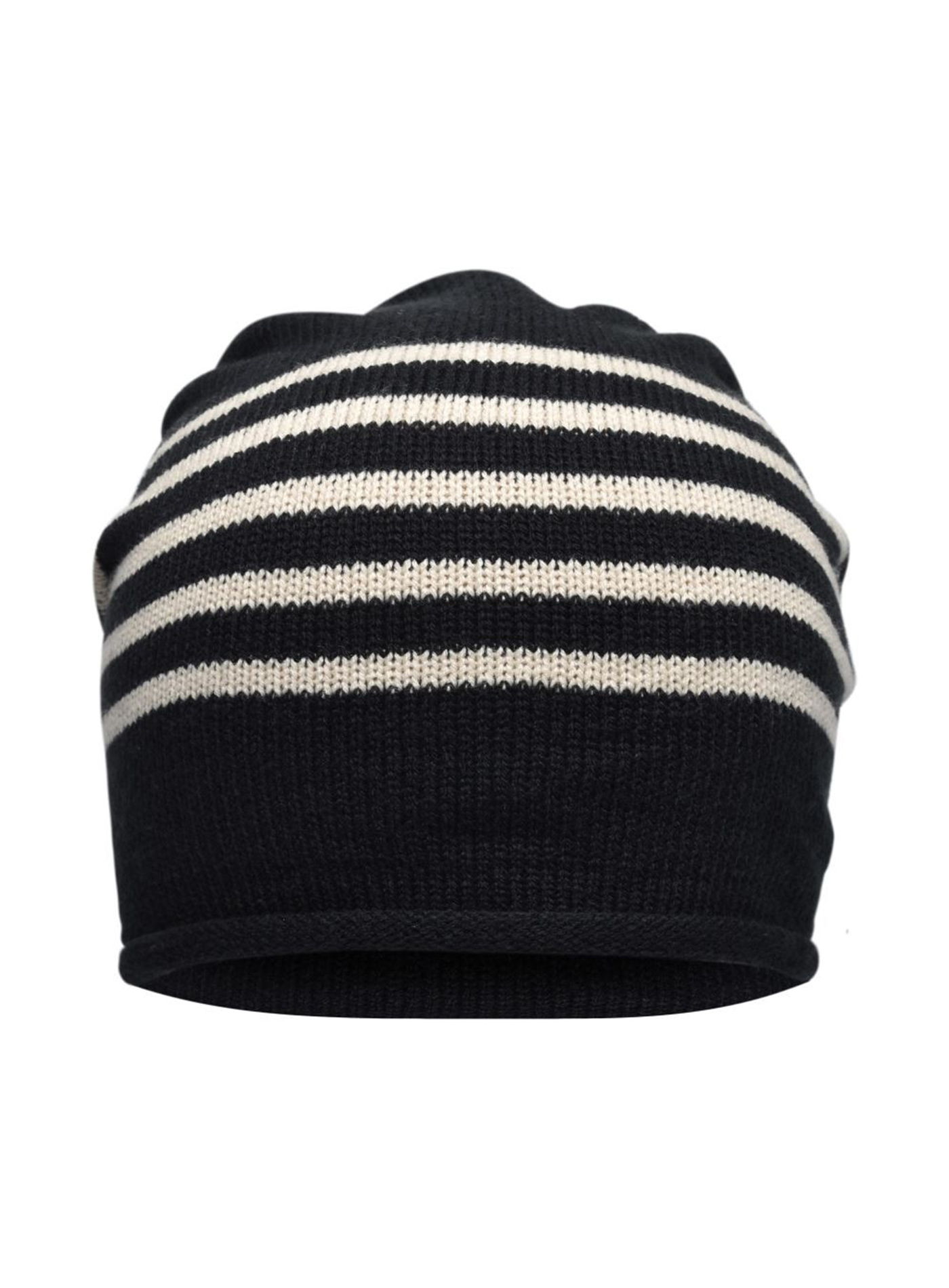 Pletená čepice s kontrastními pruhy - Béžová a černá univerzal