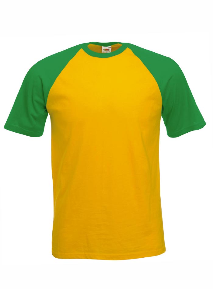 Pánské tričko Fruit of the Loom Baseball - Žlutá se zelenou M