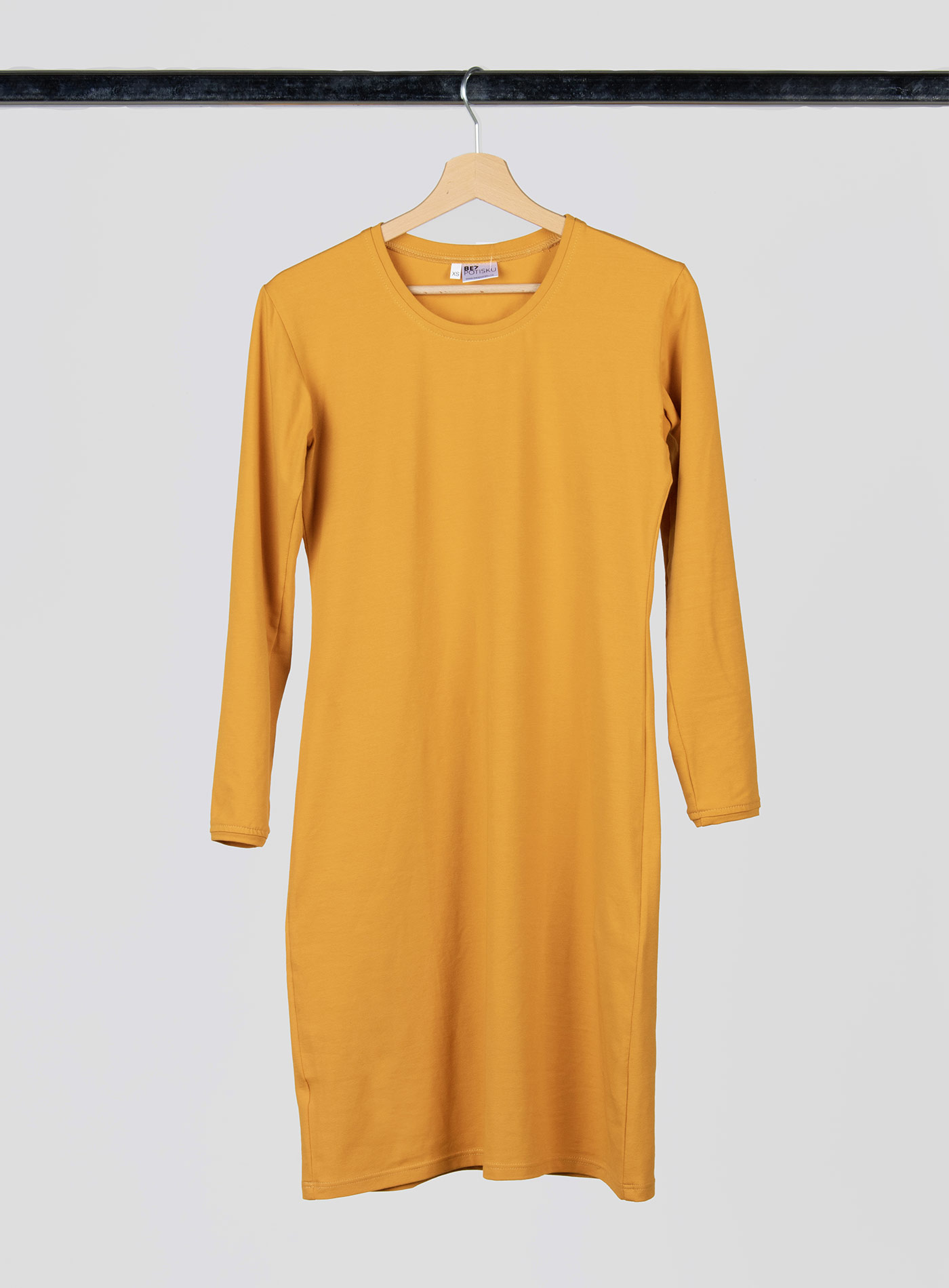 Dámské šaty s dlouhým rukávem BezPotisku Veronika - Hořčicově žlutá XS