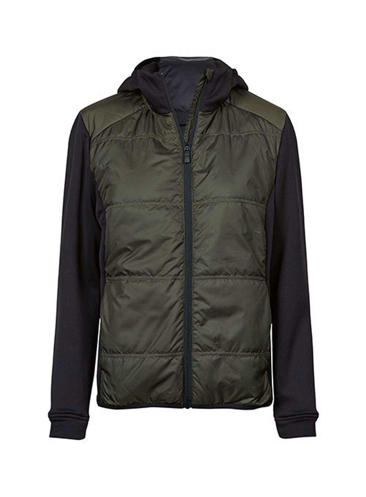 Dámská bunda s kapucí Tee Jays Hybrid Stretch - Vojenská zelená / černá S