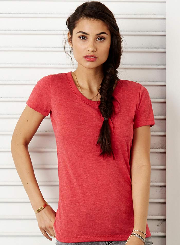 Nemačkavé žíhané tričko Bella+Canvas - Červená žíhaná S