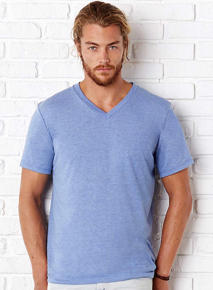 Tričko V-výstřih - Modrá žíhaná s černou XL