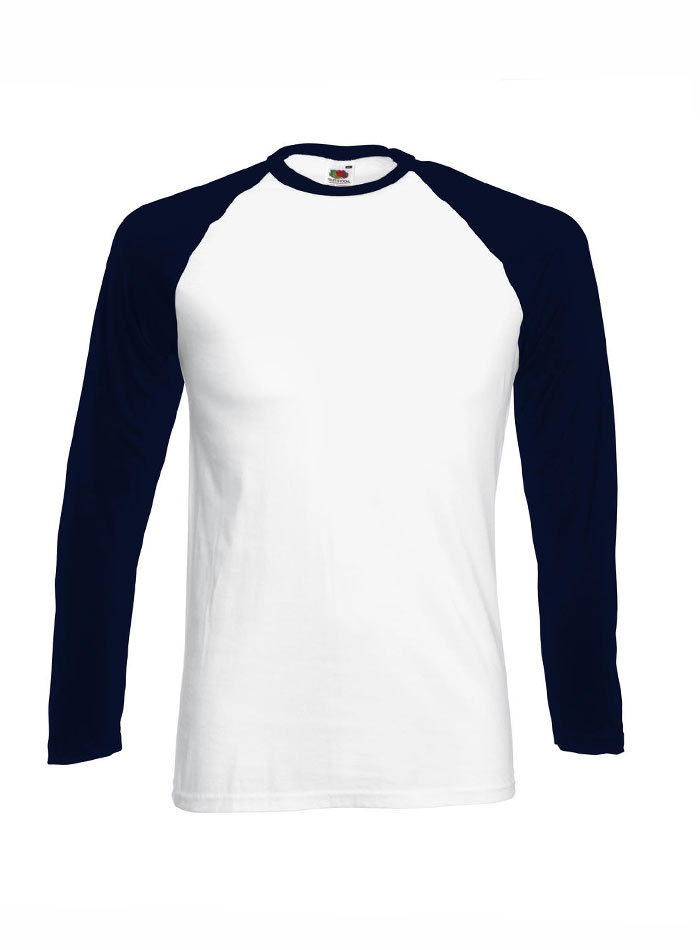 Pánské tričko Fruit of the Loom Baseball s dlouhým rukávem - Bílá/Tmavě modrá XL