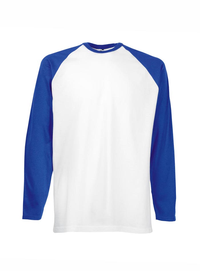Pánské tričko Fruit of the Loom Baseball s dlouhým rukávem - Bílá/Modrá XL