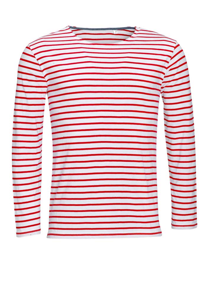 Pánské pruhované tričko s dlouhými rukávy - Bílá/červená XXL