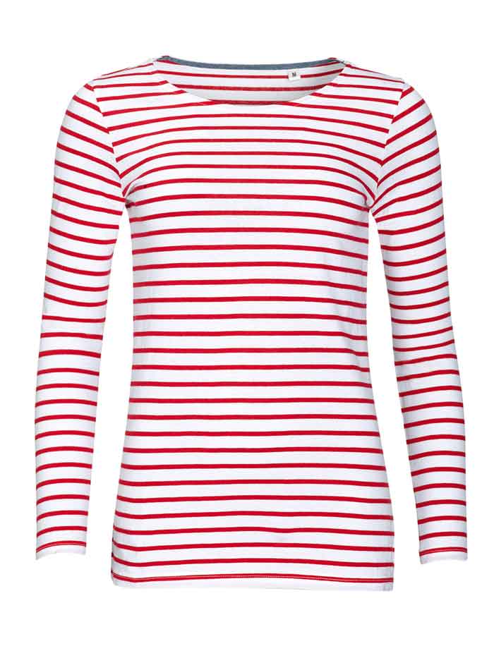 Dámské pruhované tričko s dlouhými rukávy - Bílá/červená L