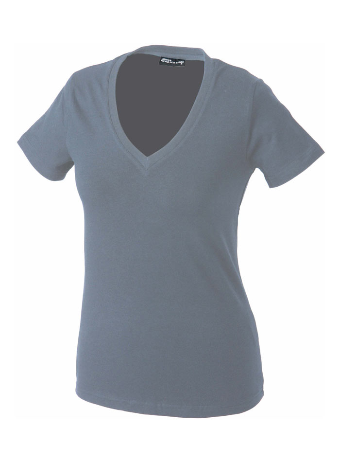 Dámské tričko s moderním výstřihem do V - Světle šedá XL