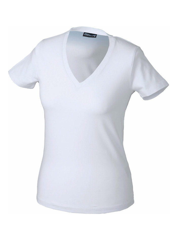 Dámské tričko s moderním výstřihem do V - Bílá M
