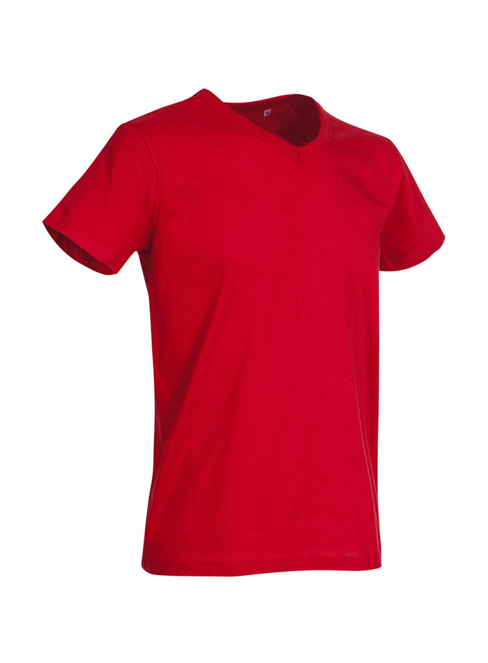 Pánské tričko Ben s výstřihem do V - Rudě červená L