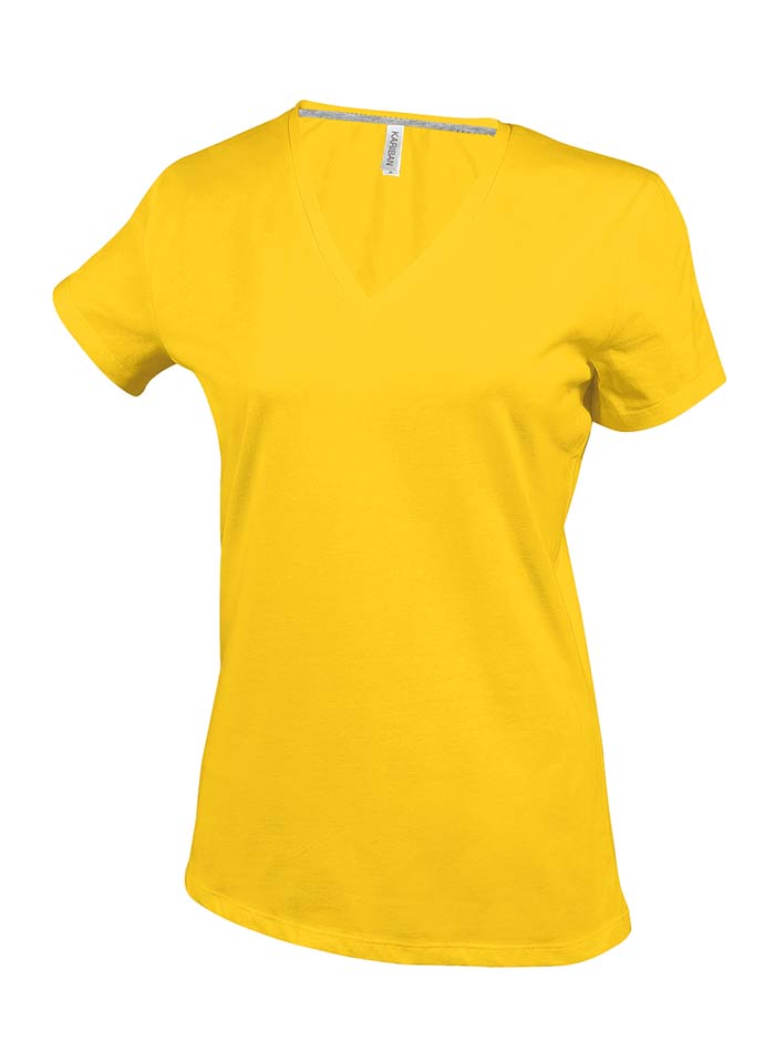 Dámské tričko V-Neck - Žlutá 3XL